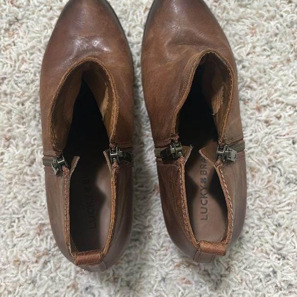 Lucky Brand Basel Bootie Size 7 Toffee Brown 1.5” Heel Leather Double Zipper - Picture 10 of 11